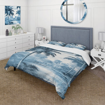 Vintage Blue Palm Trees Shadows I - Duvet Cover Set